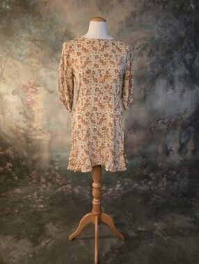 Faithfull the Brand Jeanette Floral-print Ruffled Crepe Mini Dress Peach Sz4